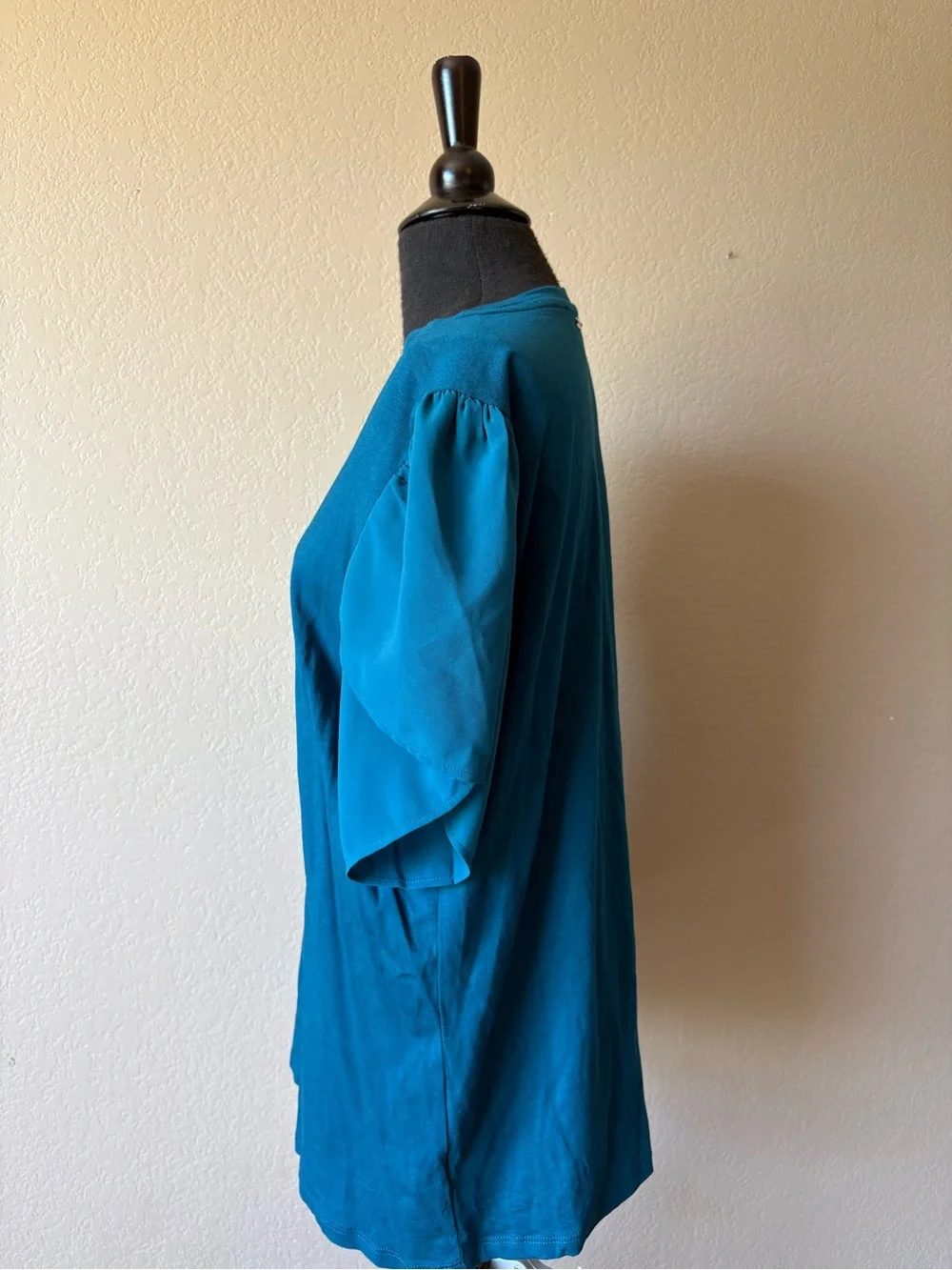 Michael Kors XL Teal Shirt Short Petal Sheer Sleeves Office